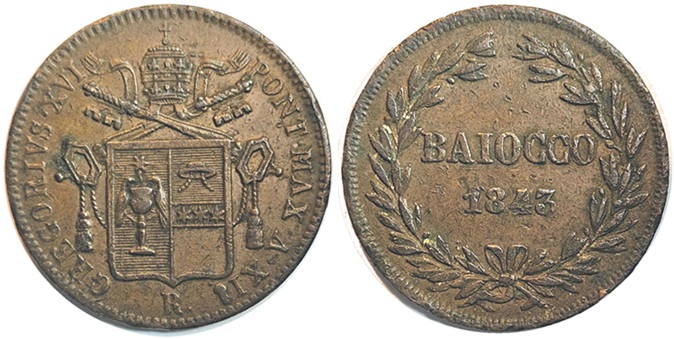 Gregory XVI 1843 Half Baiocco